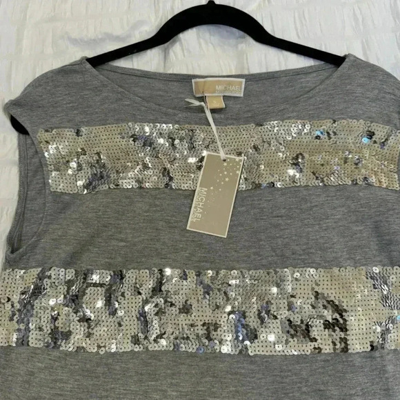 Michael Kors Striped Sequin Sleeveless Boatneck Top Gray Size Small - Picture 3 of 7
